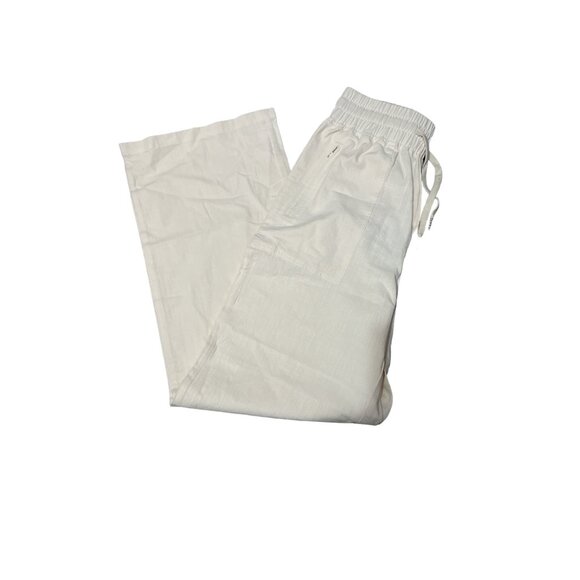 New Halara High Waisted Drawstring Casual Cotton Pants Sz M Womens Cream Side Zi - Picture 8 of 8